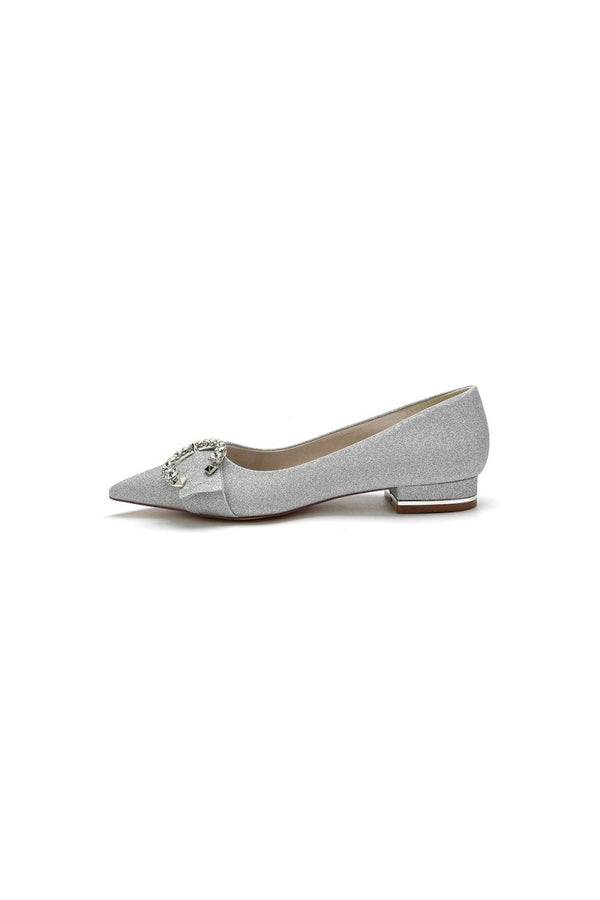 Crystal Buckle Sequin Pointed Toe Flats - KissProm