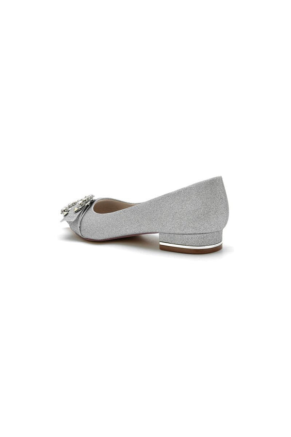 Crystal Buckle Sequin Pointed Toe Flats - KissProm