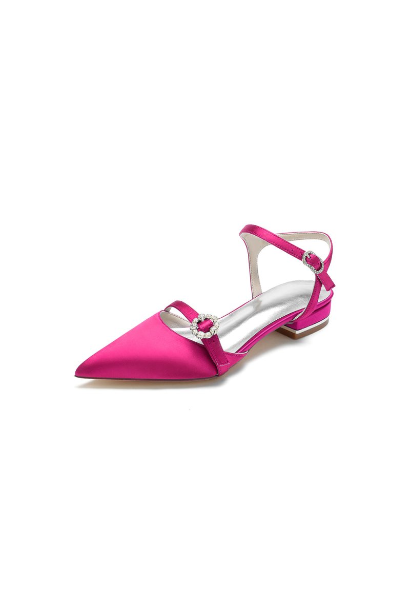 Crystal Buckle Strap Pointed Toe Flats - KissProm