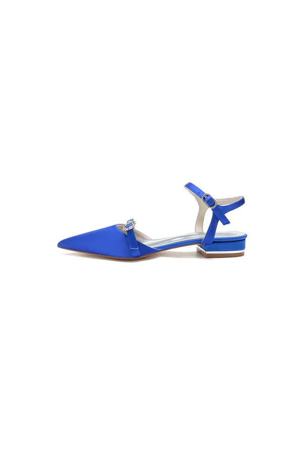 Crystal Buckle Strap Pointed Toe Flats - KissProm