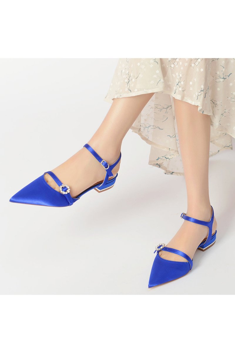 Crystal Buckle Strap Pointed Toe Flats - KissProm