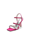 Crystal Buckle Straps Square Open Toe Chunky Heels - KissProm