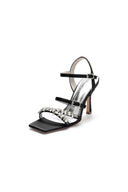 Crystal Buckle Straps Square Open Toe Chunky Heels - KissProm