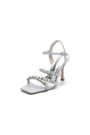 Crystal Buckle Straps Square Open Toe Chunky Heels - KissProm
