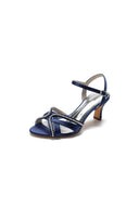Crystal Cross Straps Open Toe Chunky Heels - KissProm