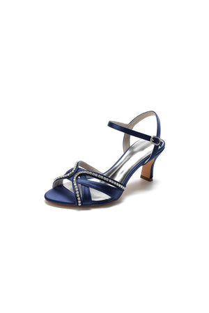 Crystal Cross Straps Open Toe Chunky Heels - KissProm