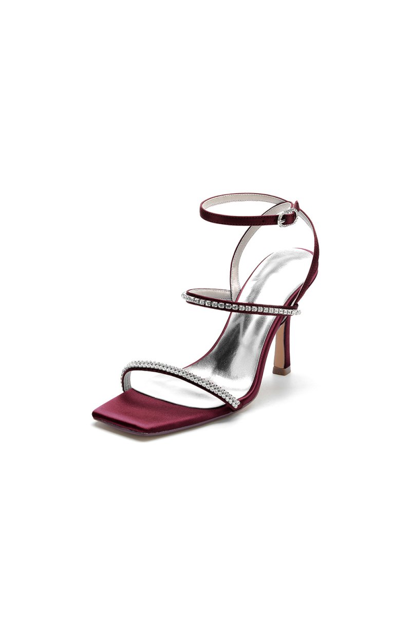 Crystal Cross Straps Square Open Toe Chunky Heels - KissProm