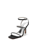 Crystal Cross Straps Square Open Toe Chunky Heels - KissProm