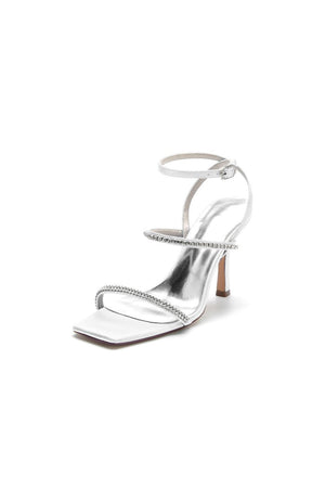 Crystal Cross Straps Square Open Toe Chunky Heels - KissProm