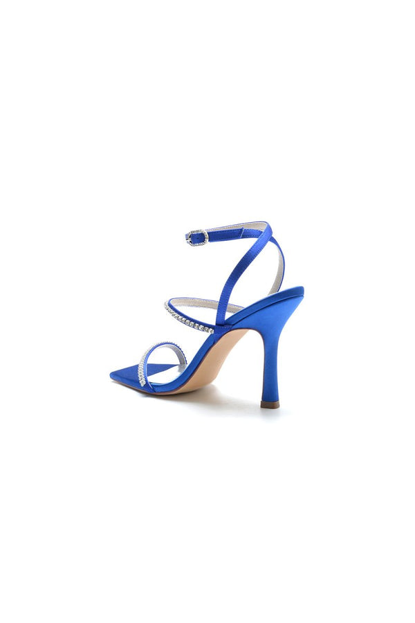 Crystal Cross Straps Square Open Toe Chunky Heels - KissProm