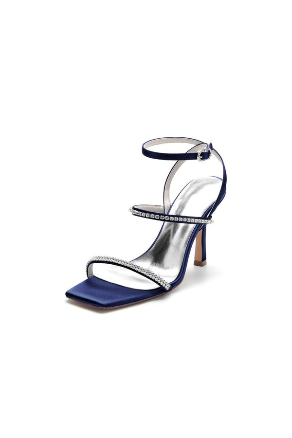 Crystal Cross Straps Square Open Toe Chunky Heels - KissProm