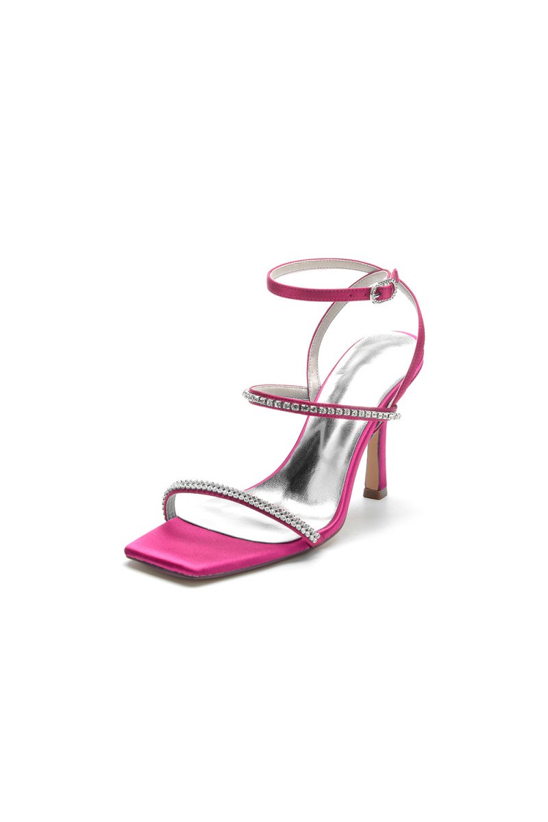 Crystal Cross Straps Square Open Toe Chunky Heels - KissProm