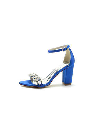 Crystal Embellished Open Toe Ankle Strap Pumps - KissProm