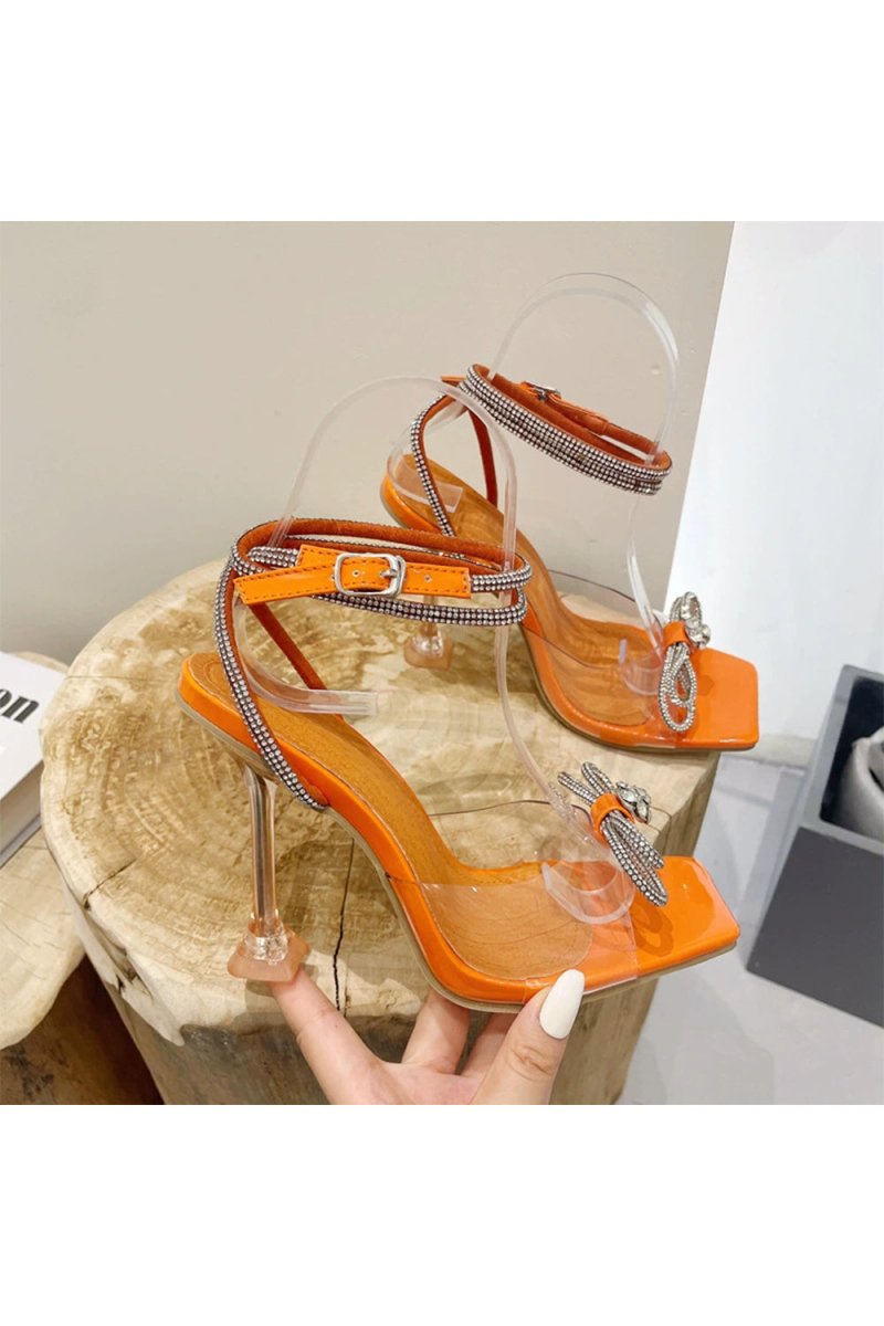 Crystal Embellished Transparent Strappy Stiletto Heels - KissProm