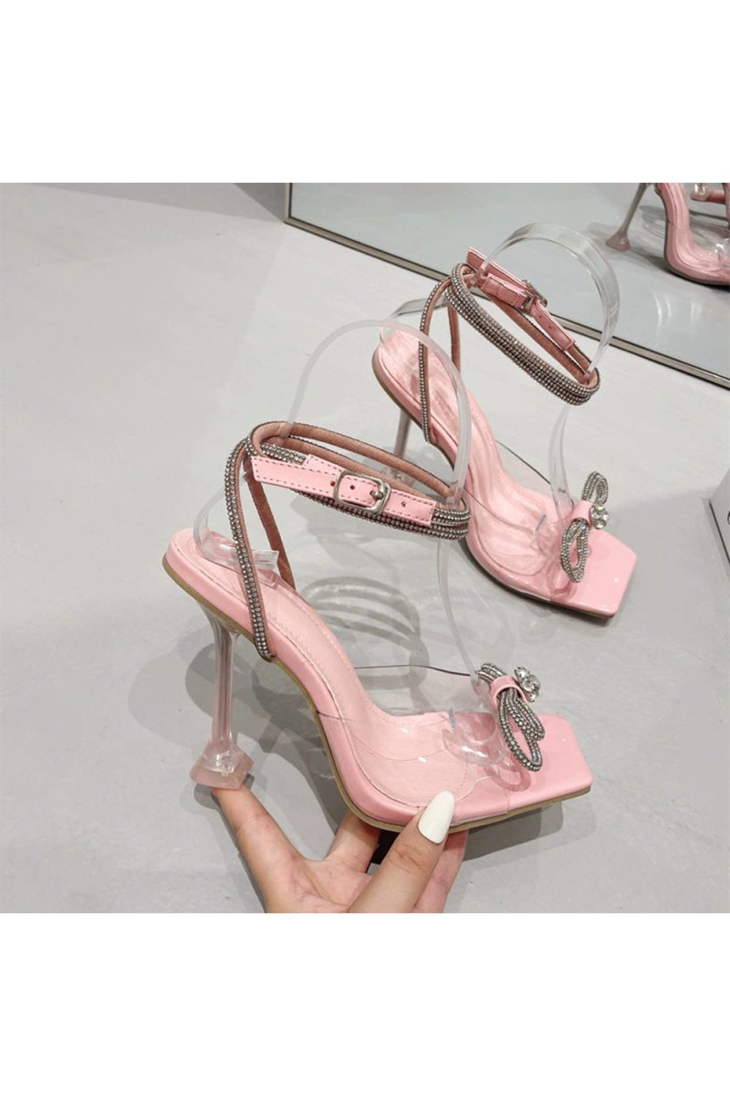 Crystal Embellished Transparent Strappy Stiletto Heels - KissProm