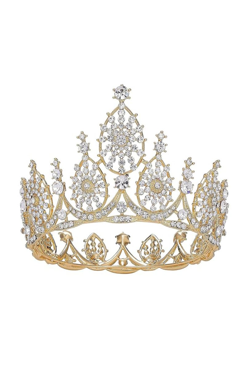 Crystal Gold Tiara for Wedding Birthday - KissProm