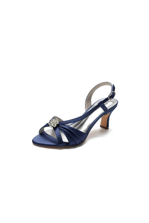 Crystal Open Toe Slingback Chunky Heels - KissProm