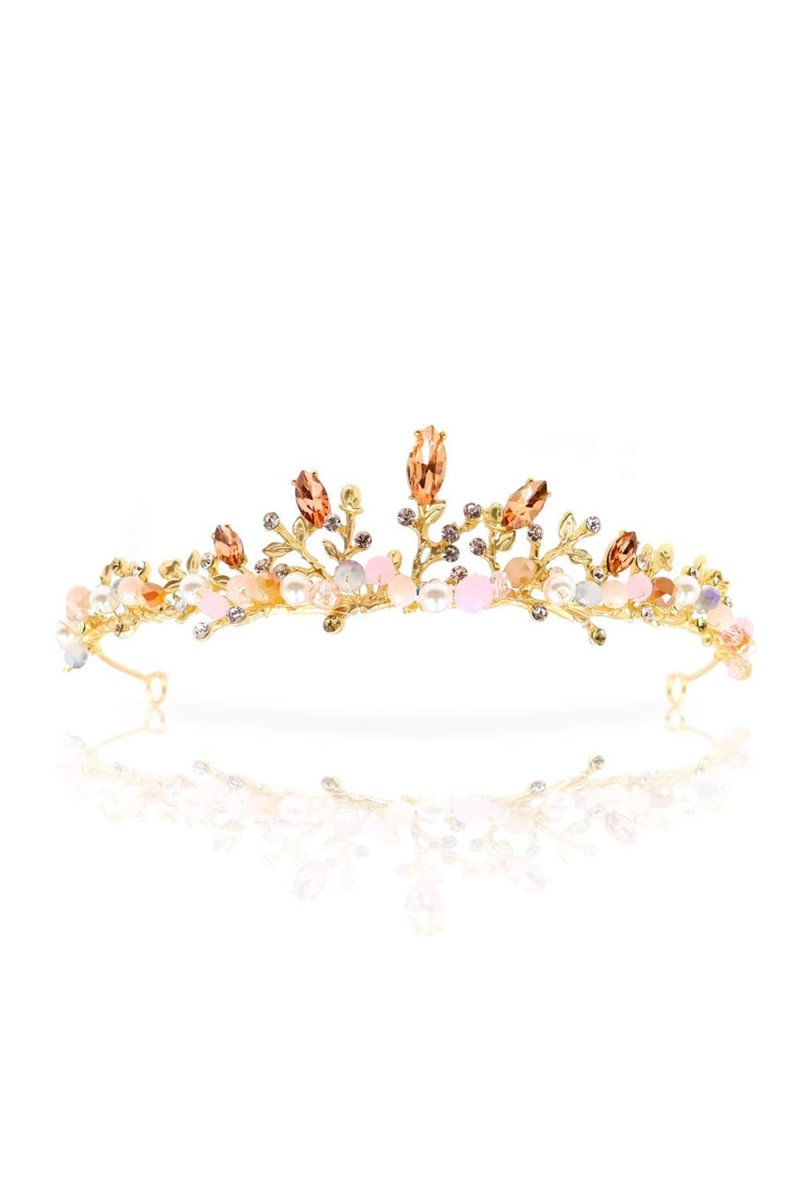 Crystal Pearl Rose Gold Bridal Tiaras - KissProm