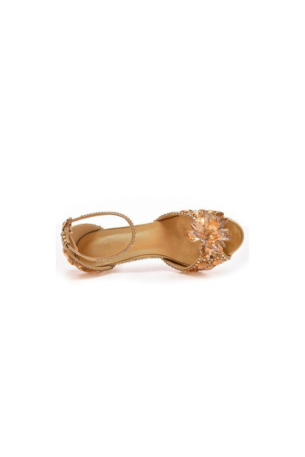 Crystal Rhinestone Decor Peep Toe Stiletto Ankle Strap High Heels - KissProm
