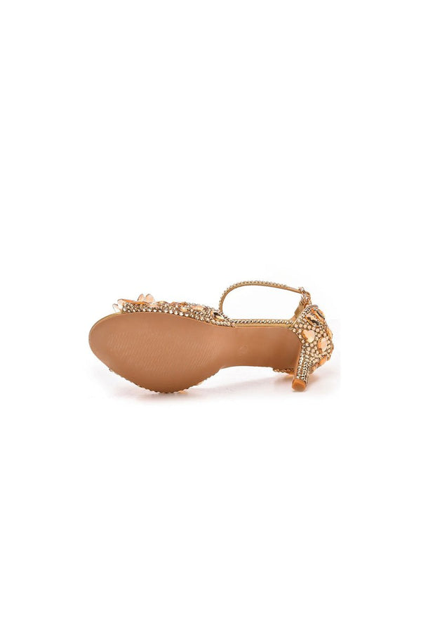 Crystal Rhinestone Decor Peep Toe Stiletto Ankle Strap High Heels - KissProm