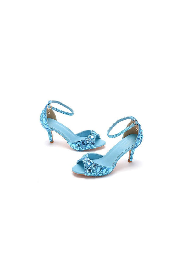 Crystal Rhinestone Peep Toe High Heels Ankle Strap Sandals – Shoes by KissProm | Available at KissProm