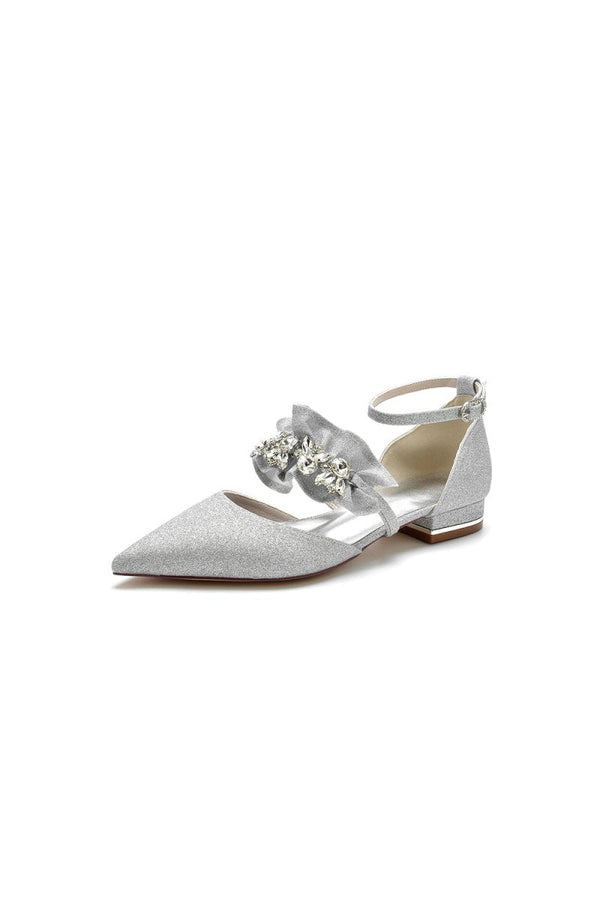 Crystal Ruffles Sequin Pointed Toe Flats - KissProm