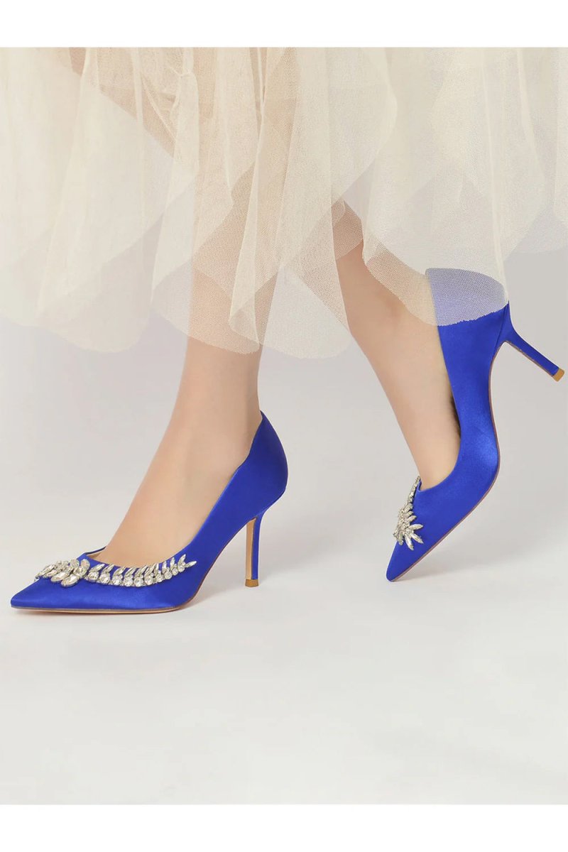 Crystal Side Pointed Toe Satin Pump - KissProm