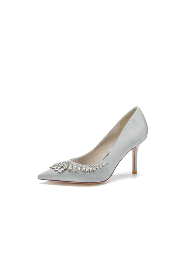 Crystal Side Pointed Toe Satin Pump - KissProm