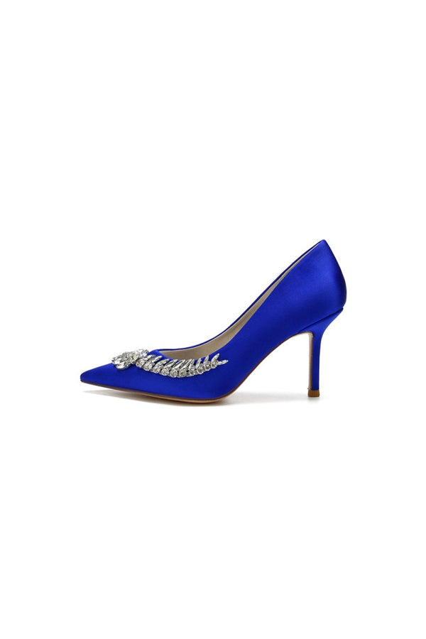 Crystal Side Pointed Toe Satin Pump - KissProm