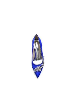 Crystal Side Pointed Toe Satin Pump - KissProm