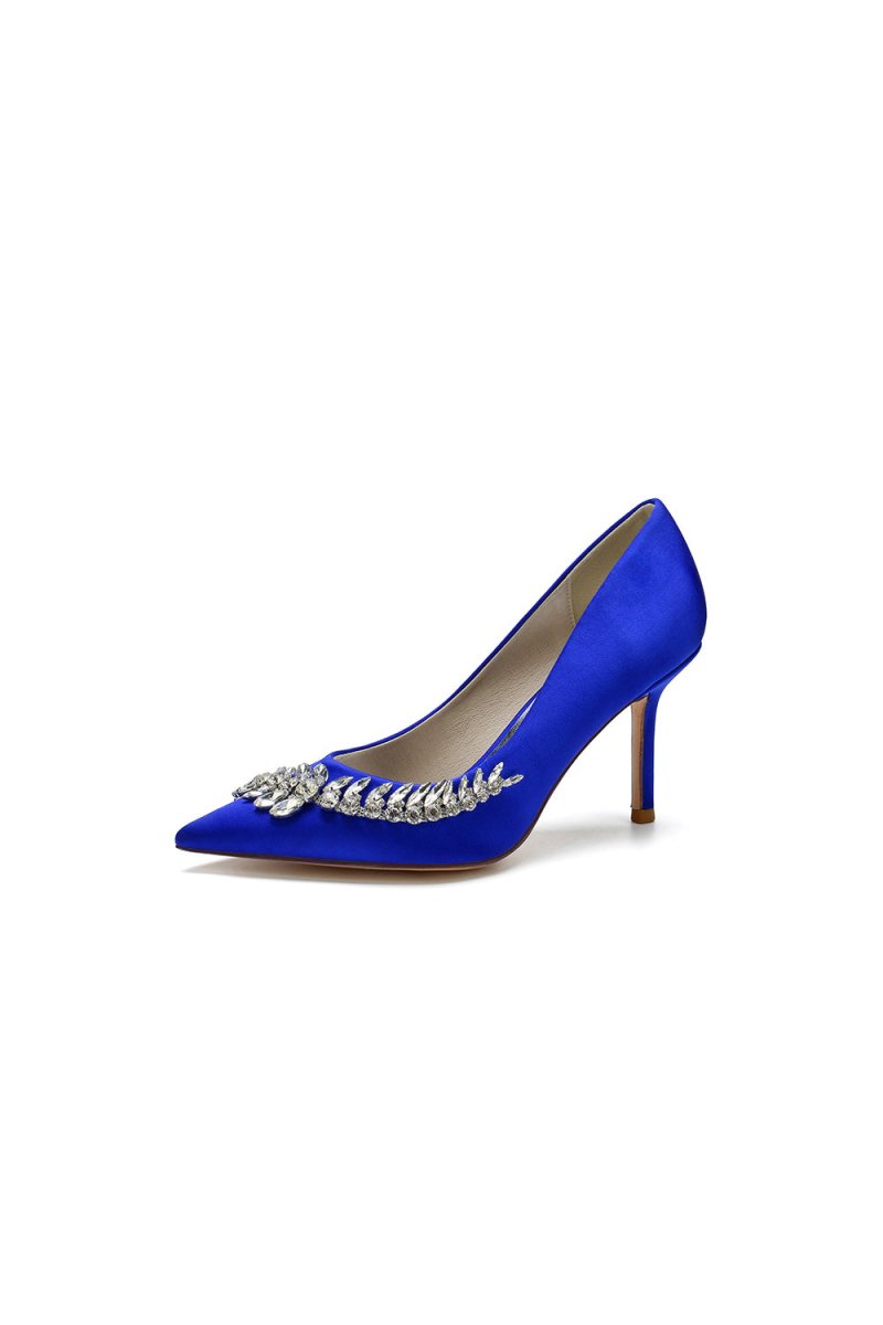 Crystal Side Pointed Toe Satin Pump - KissProm