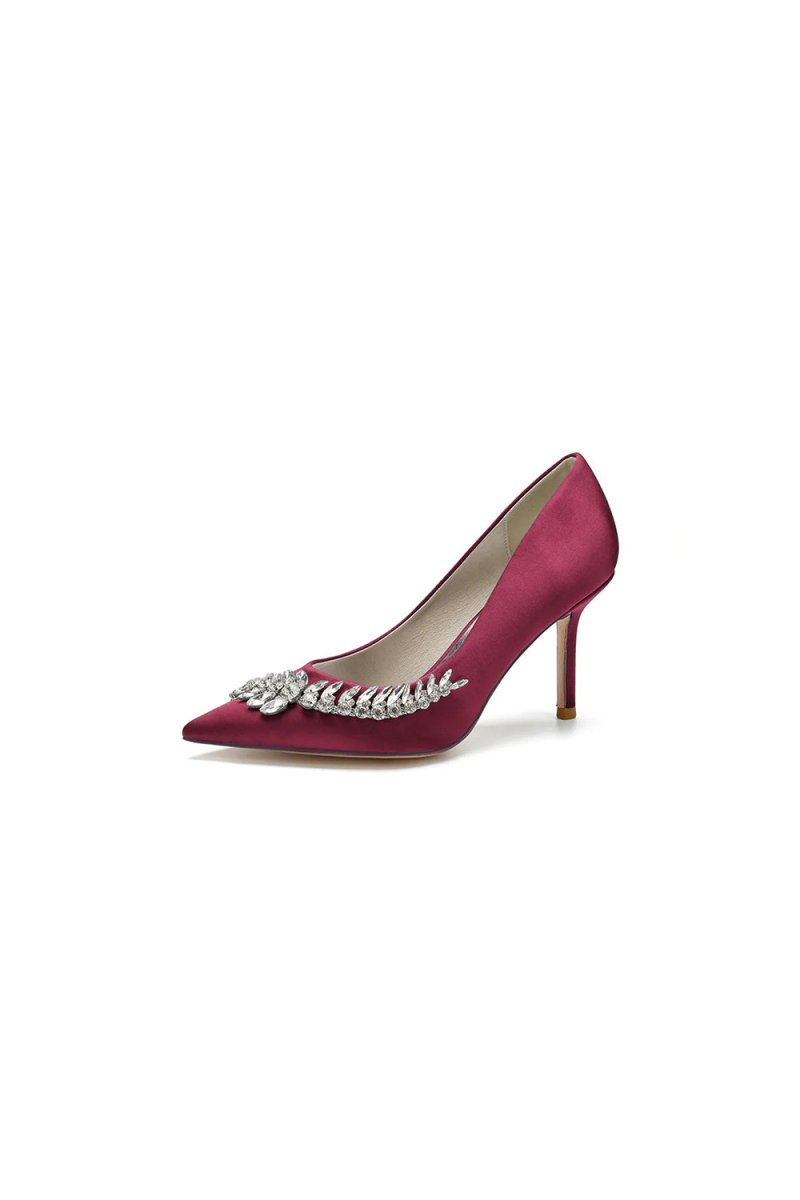 Crystal Side Pointed Toe Satin Pump - KissProm