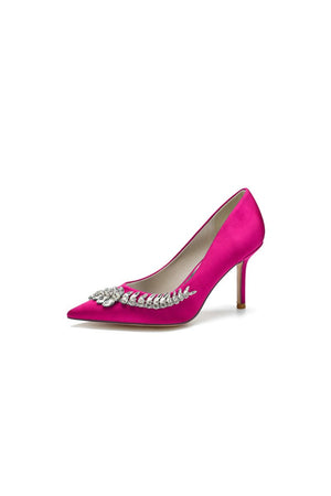 Crystal Side Pointed Toe Satin Pump - KissProm