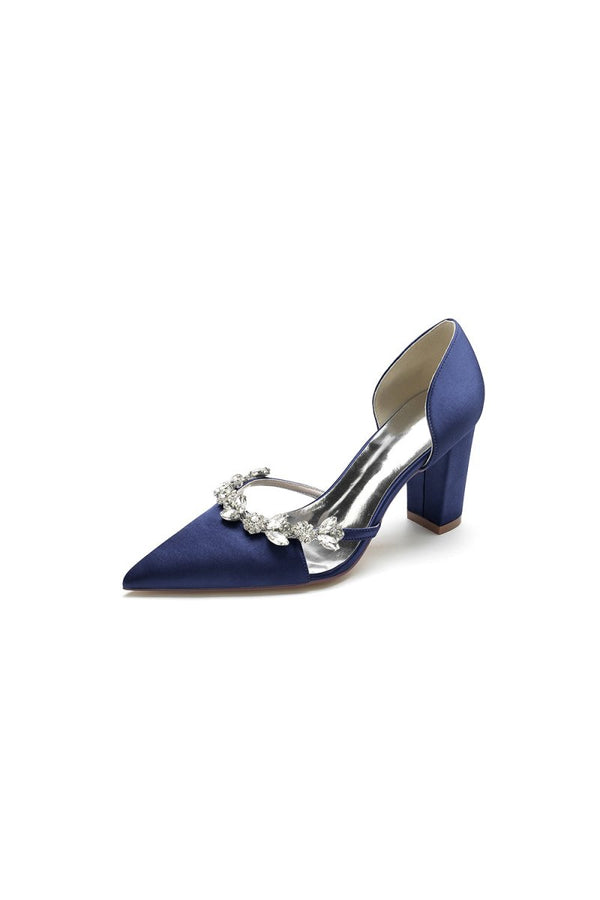 Crystal Strap Pointed Toe Block Heel Sandals - KissProm