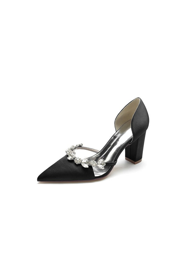 Crystal Strap Pointed Toe Block Heel Sandals - KissProm