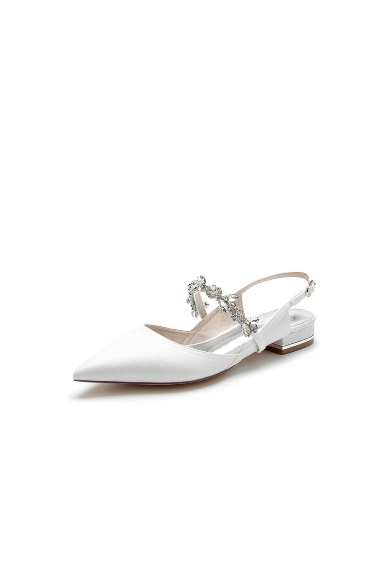 Crystal Strap Pointed Toe Low Heels - KissProm