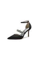 Crystal Strap Pointed Toe Satin High Heels - KissProm