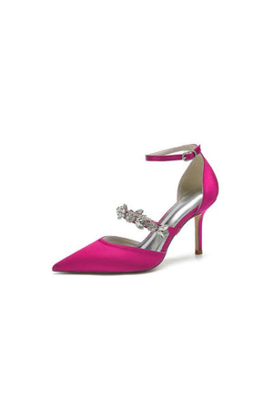 Crystal Strap Pointed Toe Satin High Heels - KissProm