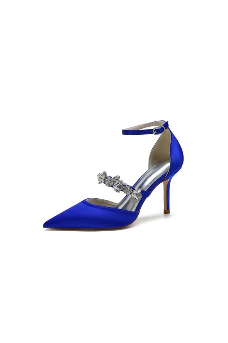 Crystal Strap Pointed Toe Satin High Heels - KissProm