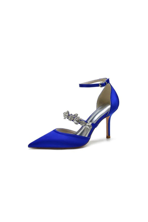 Crystal Strap Pointed Toe Satin High Heels - KissProm