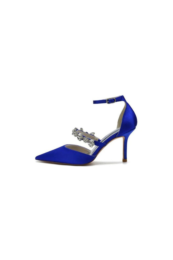 Crystal Strap Pointed Toe Satin High Heels - KissProm