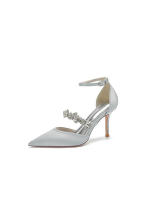 Crystal Strap Pointed Toe Satin High Heels - KissProm