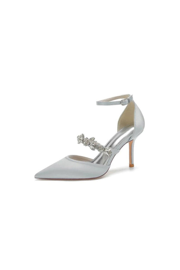 Crystal Strap Pointed Toe Satin High Heels - KissProm
