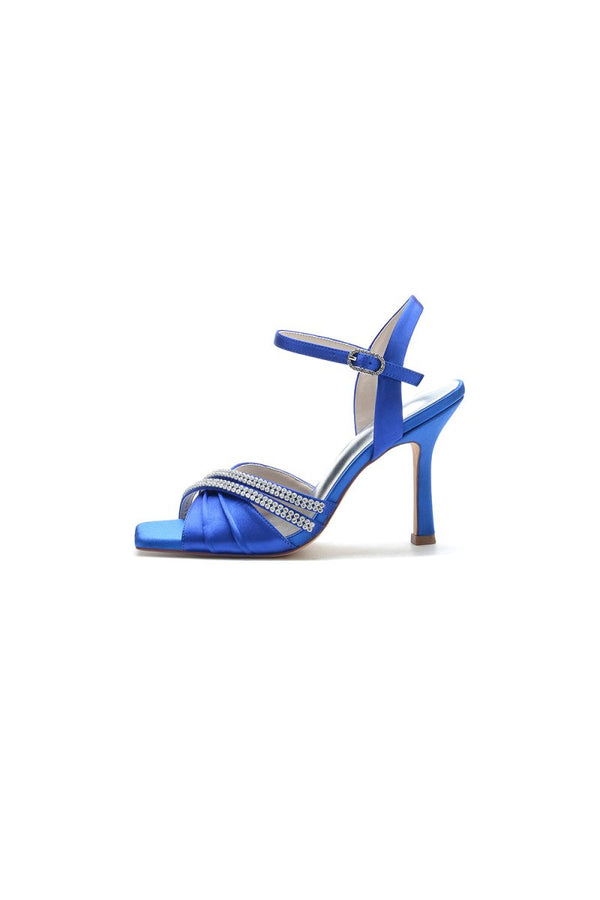 Crystal Straps Square Open Toe Chunky Heels - KissProm