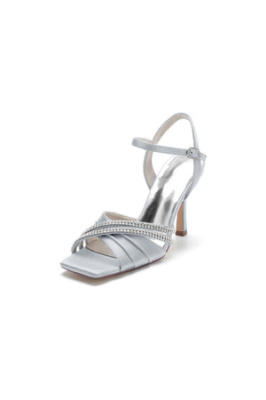 Crystal Straps Square Open Toe Chunky Heels - KissProm