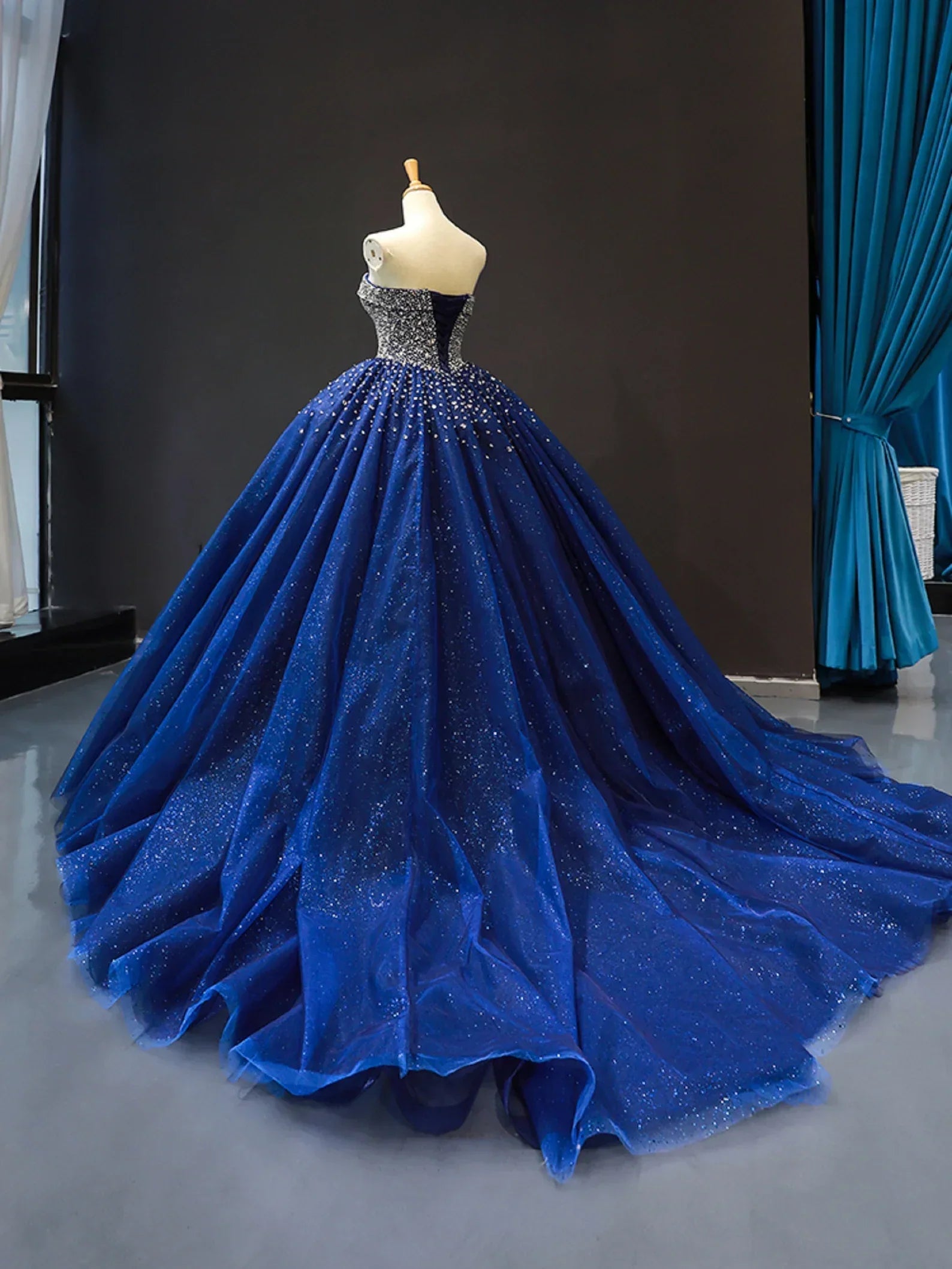 Navy Blue Sweetheart Tulle Quinceanera Dresses With Beadings Navy Blue / 20 Navy Blue Sweetheart Tulle Quinceanera Dresses With Beadings Navy Blue / 20