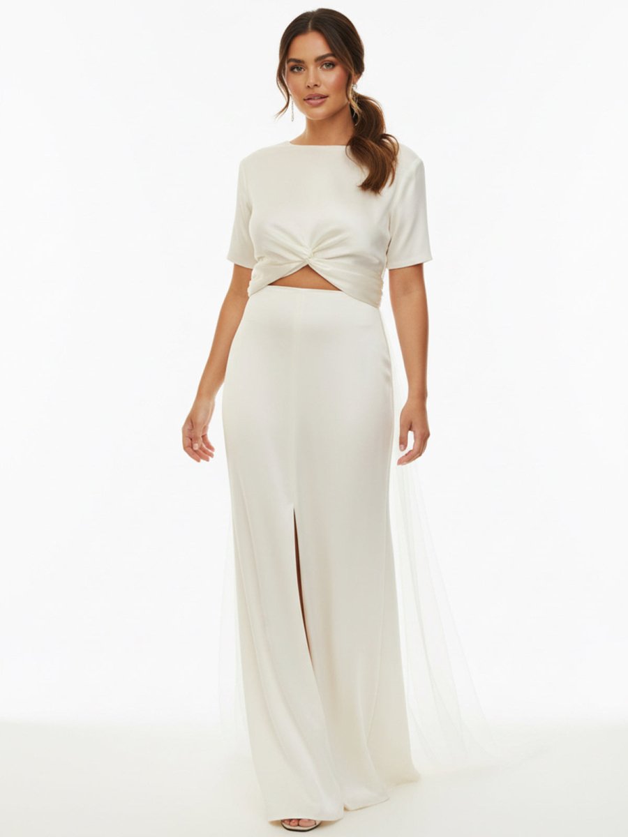 Sheath Engaged Noivas Wedding Dresses With Slit - KissProm