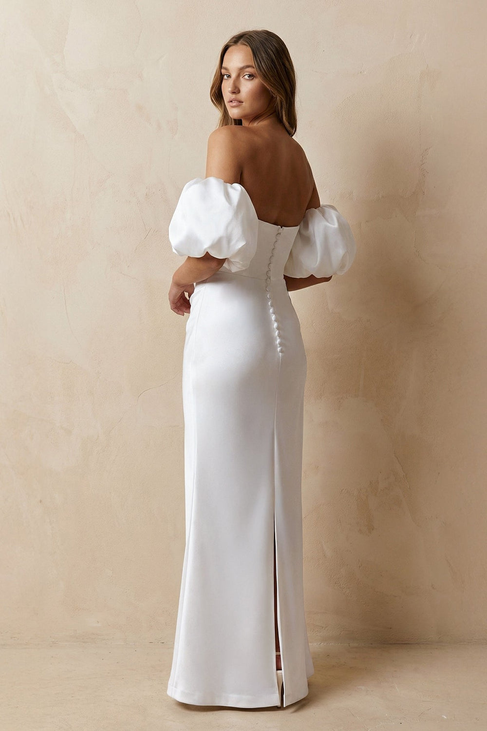 Cut - Out Sweetheart Satin Off - the - Shoulder Wedding Dress in White - KissProm Wedding Dresses