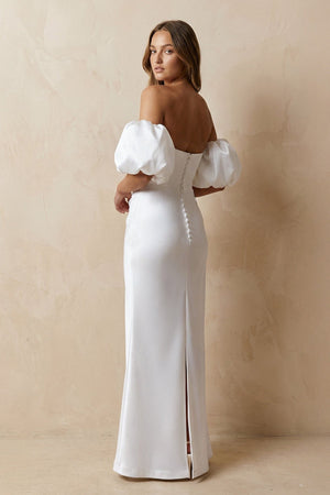 Cut - Out Sweetheart Satin Off - the - Shoulder Wedding Dress in White - KissProm Wedding Dresses