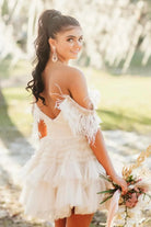 Thea |A Line Pink Glitter Tulle Homecoming Dress with Feather